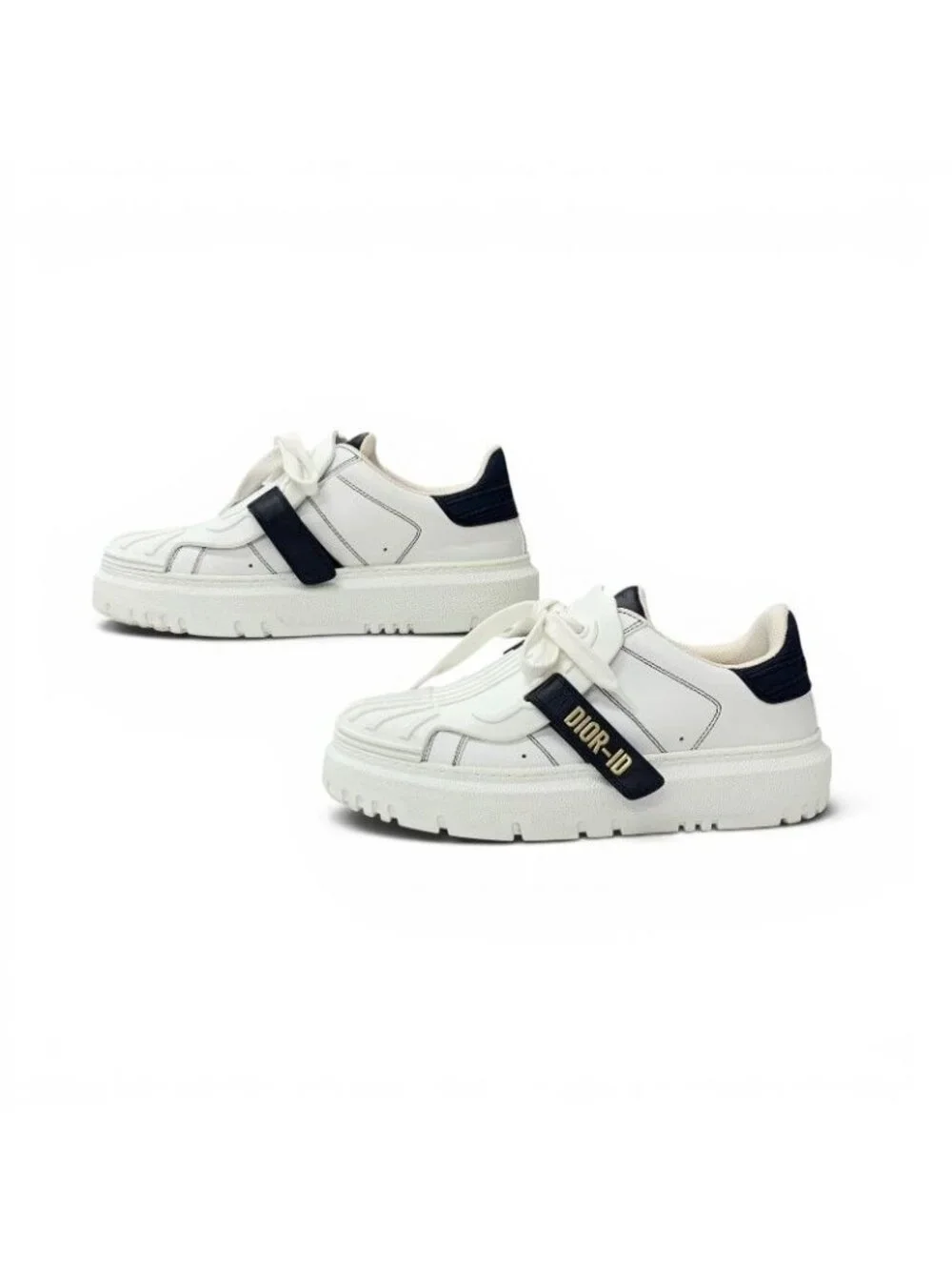 Dior Id Sneakers Leather Rubber White Black Logo Velcro - Picture 3 of 10